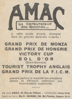 AMAC - Carburateur Pour Motos - Pubblicità D'epoca - 1931 Old Advertising - Publicités