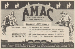 AMAC - Carburateur Pour Motos - Pubblicità D'epoca - 1931 Old Advertising - Publicités