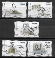France 2010  Oblitéré  Autoadhésif  N° 473 - 474 - 475 - 476 - 480   -    Sourires Avec Personnages De Bloch - Used Stamps