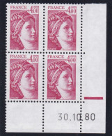 France 1981 Cat. Yvert N° 2122 ** Type Sabine. Coin Daté 30.10.80. - 1980-1989