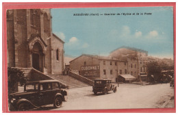 30 - BESSEGES -----Quartier De L'Eglise Et De La Poste--automobiles ----colorisée - Bessèges