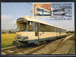 AUSTRIA ÖSTERREICH 1988 MUHIKREIS RAILWAY CENTENARY ELECTRIC TRAIN JOSEPSPLATZ VIENNA LOCAL  5s CARTE MAXIMUM MAXI CARD - Cartes-Maximum (CM)