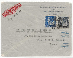 KLM 1938 INDES NEERLANDAISES Nederland Indies Air Mail Cover Par Avion Airmail Consulat Général France BATAVIA PARIS - Flugzeuge