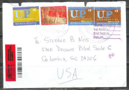 2008 Argentina  Registered Cover To USA, $2 & $5 UP Stamps - Lettres & Documents