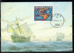 AUSTRIA ÖSTERREICH 1992 EUROPA CEPT DISCOVERY OF AMERICA 7s CARTE MAXIMUM MAXI CARD - Maximumkarten (MC)