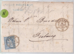 Un Timbre N° 31  10 C  Franco  Suisse  Sur Lettre Genève  Septembre 1865 Destination Fribourg - Lettres & Documents