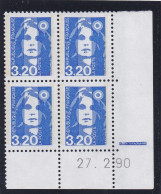 France 1990 Cat. Yvert N° 2623 ** Type Marianne Du Bicentenaire. Coin Daté 27.2.90 . - 1990-1999