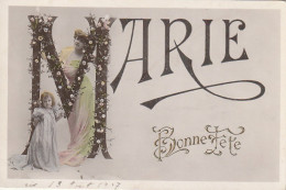 XU 6- " BONNE FETE MARIE " - CARTE FANTAISIE PRENOM -  LETTRE ALPHABET FLEURIE - JEUNE FEMME ET FILLETTE - EDIT.  ETOILE - Firstnames