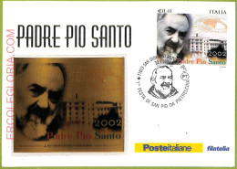 Ad3391 - ITALY - Postal History - MAXIMUM CARD - FDC - 2002 - Padre Pio Santo - Maximumkaarten