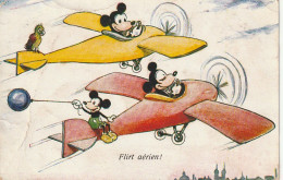 YO 3- " FLIRT AERIEN " - RAPPROCHEMENT EN VOL - SOURIS MICKEY , MINNIE - AVIONS - PERROQUET - 2 SCANS - Autres & Non Classés