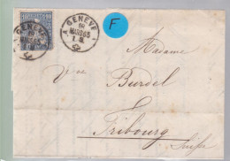 Un Timbre N° 31  10 C  Franco  Suisse  Sur Lettre   Facture  Genève  1865   Destination Fribourg - Briefe U. Dokumente