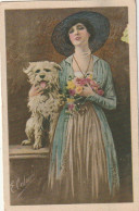 YO 21- PORTRAIT FEMME CHAPEAUTEE ART NOUVEAU AVEC CHIEN - ILLUSTRATEUR COLOMBO - 2 SCANS - Colombo, E.