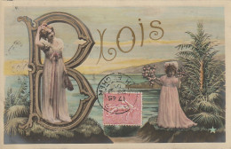 YO 24-(41) BLOIS - CARTE  FANTAISIE COLORISEE - PAYSAGE MARIN - LETTRE ALPHABET " B " AVEC  JEUNE FEMME - 2 SCANS - Blois