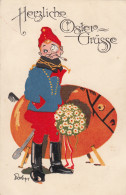 AK - Herzliche OSTERGRÜSSE - Soldat Mit Blumenstrauss 1914 - Ostern