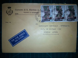 ITALIE, Enveloppe Communale Circulée à Buenos Aires, Argentine Avec Divers Timbres-poste (châteaux Et Autres). Commune: - 1981-90: Usati