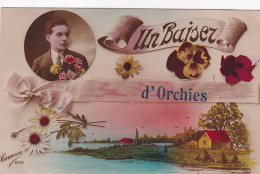 YO Nw-(59) UN BAISER D'ORCHIES - CARTE FANTAISIE - DECOR PAYSAGE ET MEDAILLON AVEC PORTRAIT D'HOMME - Orchies