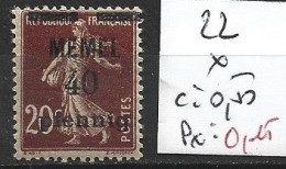 MEMEL  FRANCAIS 22 * Côte 0.50 € - Neufs