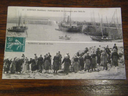 CPA - Quiberon (56) - 2 Vues - Embarquement Passagers Belle Ile - Sardinières Puisant Eau - 1911 - SUP (HV 57) - Quiberon