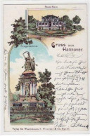 39078206 - Hannover, Lithographie Mit Neues Haus U. Kriegerdenkmal Gelaufen, 1898. Gute Erhaltung. - Hannover