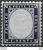 1862 Italia VE II 20c. Indaco Bc MNH Sass N. 2 - Other & Unclassified
