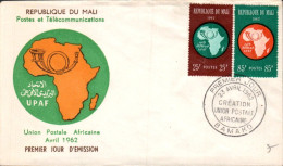 MALI FDC 1962 CRETION UNION POSTALE AFRICAINE - Malí (1959-...)