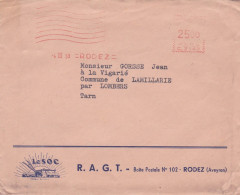 1959--lettre De RODEZ-12 Pour LAMILLARIE-81, EMA Muette 2500 N° C 3147 ,cachet 4-3-59,Pub R.A.G.T - 1921-1960: Periodo Moderno