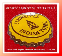 SUPER PIN'S BOISSONS : "Capsule SCHWPPES INDIAN TONIC" En Email Base ARGENT Vernissé, Format 1,4X1,7cm - Beverages