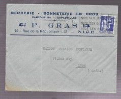 Nice 1937. Enveloppe à En-tête P. Gras, Mercerie, Voyagée Vers Lyon - 1921-1960: Modern Period