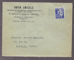 Paris 1937. Enveloppe à En-tête De L'union Amicale Des Négociants En Mercerie Et Bonneterie, Voyagée Vers Lyon - 1921-1960: Moderne