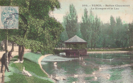 PARIS BUTTES CHAUMONT LE KIOSQUE ET LE LAC CARTE COLORISEE - District 19