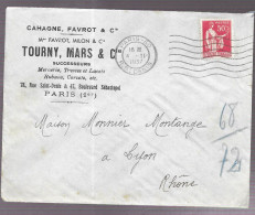 Paris 1937. Enveloppe à En-tête Cahagne, Favrot, Tourny, Mars & Cie, Voyagée Vers Lyon - 1921-1960: Période Moderne