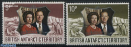 British Antarctica 1972 Silver Wedding 2v, Mint NH, History - Nature - Kings & Queens (Royalty) - Birds - Penguins - S.. - Familles Royales