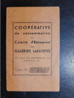 COOPERATIVE De Comsommation Du Comité D'entreprise Des GALERIES LAFAYETTE - Tessere Associative