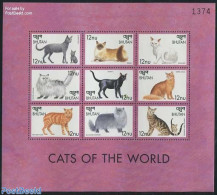 Bhutan 1999 Cats 9v M/s, Mint NH, Nature - Cats - Bhutan