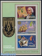 Aitutaki 1986 Stampex S/s, Mint NH, History - Nature - Transport - Various - Explorers - Birds - Philately - Stamps On.. - Esploratori