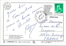 H314 - CP D'ESPAGNE POUR GUENANGE - GRIFFE PARVENU EN FAUSSE DIRECTION DE MORHANGE DU 06/06/91 - 1981-90: Marcophilie