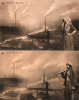2 CPA "Souvenir Du Pays Noir". Mineur+ Herscheuse. Vue De Haut Sur Les Mines. Edit: Nels 1913 - Charleroi