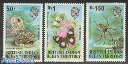 British Indian Ocean 1973 Animals 3v, Unused (hinged), Nature - Butterflies - Insects - Shells & Crustaceans - Vie Marine