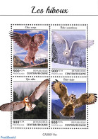 Central Africa 2020 Owls 4v M/s, Mint NH, Nature - Birds - Birds Of Prey - Owls - Centraal-Afrikaanse Republiek