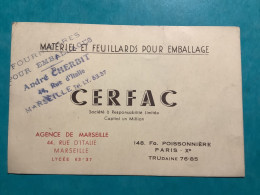 13/ Carte De Visite Matériel Et Feuillards Pour Emballage .cerfac Agence De Marseille - Tarjetas De Visita