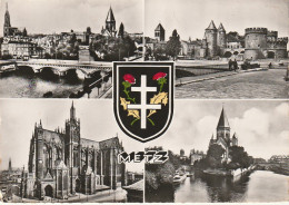 ZA 25-(57) METZ - CARTE MULTIVUES : PONT MOYEN , PORTE DES ALLEMANDS , TEMPLE PROTESTANT ..- CROIX DE LORRAINE - 2 SCANS - Metz