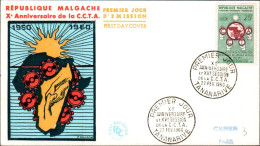 MADAGASCAR FDC 1964 10 ANS COMMISSION COOPERATION TECHNIQUE EN AFRIQUE - Madagascar (1960-...)