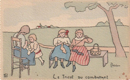 Z+ 3- " LE TRICOT DU COMBATTANT " - FILLETTES TRICOTANT  - ILLUSTRATEUR DELALAIN - 2 SCANS - Personnages