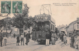 MIRIBEL (Ain) - Arrêt Du Tramway - Publicité Chocolat Menier - Place De L'Hôtel De Ville - Voyagé 1911 (2 Scans) - Unclassified