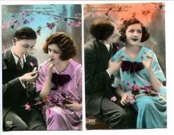 LOT 2 CPA Ecrites En 1929 * Jeune Couple Fumant La Cigarette Mon Coeur Comme Une Cigarette ... L'amour N'est Que Fumée - Coppie