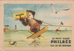 Z+ 25- LE PETIT OURS PHILBEE FAIT DU SKI NAUTIQUE - CHROMO PUB. PAIN D' EPICES DE DIJON - OURSON , MOUETTE , PIEUVRE - Autres & Non Classés