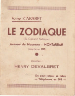 Z+ 25-(82) CABARET " LE ZODIAQUE "- DEPLIANT 2 VOLETS , TARIFS - INVITATION SOIREE DE GALA - H. DEVALBRET , DIRECTEUR - Visiting Cards