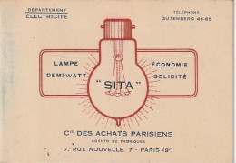 Z+ 25- (75) Cie DES ACHATS PARISIENS , DEPT ELECTRICITE , PARIS 9e - LAMPES FILAMENTS METALLIQUES - TARIFS - Elettricità & Gas