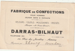 Z+ 25-(80) DARRAS BILHAUT , AMIENS - FABRIQUE DE CONFECTIONS - REPRESENTANT THOURY , ARCACHON - CARTE DE VISITE - Visitenkarten