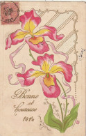 Z++ 1- " BONNE ET HEUREUSE FETE " - CARTE FANTAISIE GAUFREE AVEC FLEURS IRIS ET DORURE  - 2 SCANS - Andere & Zonder Classificatie